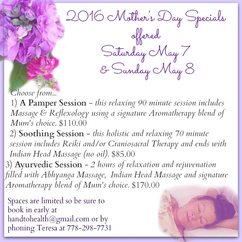 Mother's Day Offerings at Hand to Health in Abbotsford